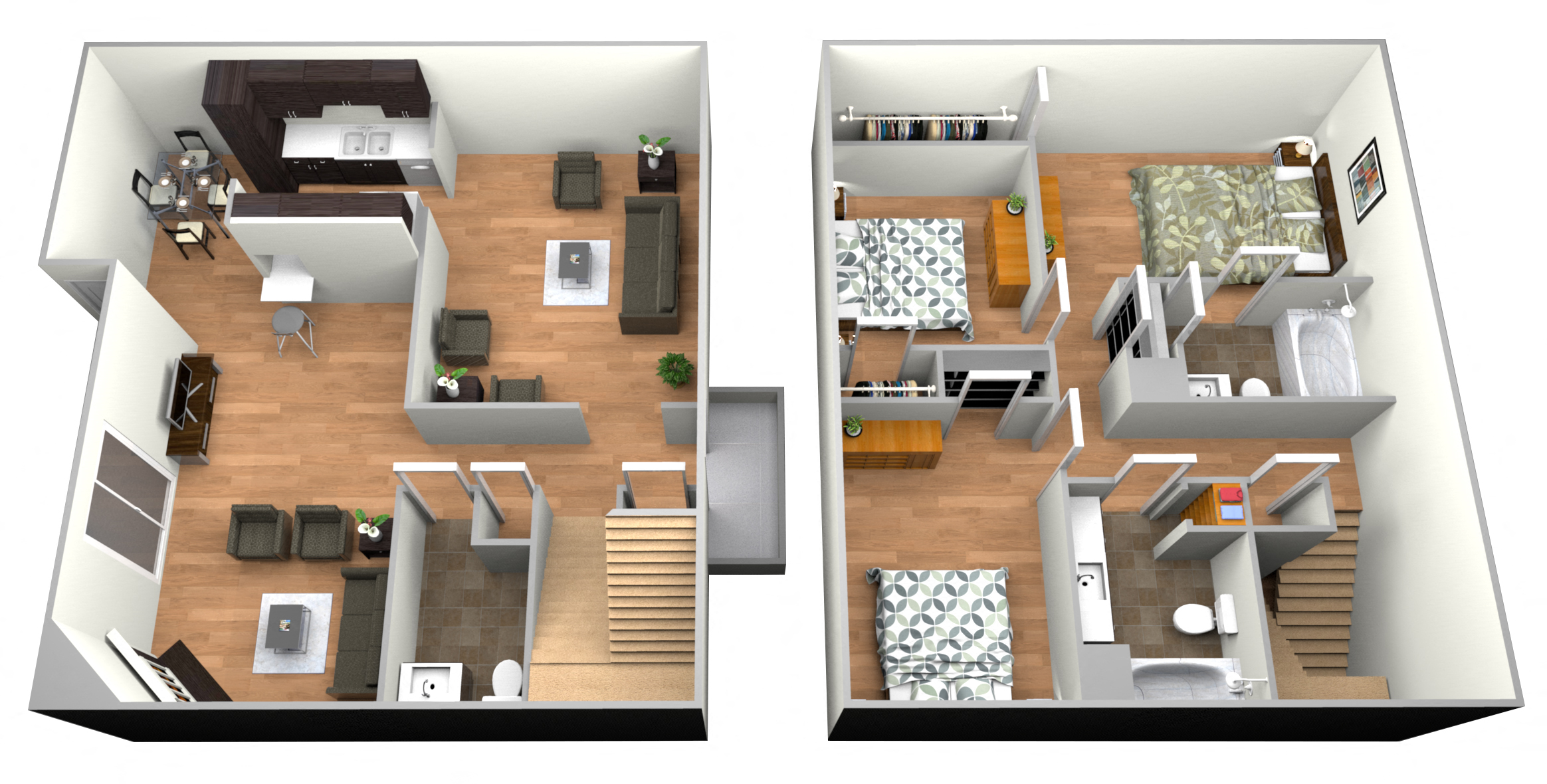 Floor plan for 3 beds, 2.5 baths, 1500 sqft
